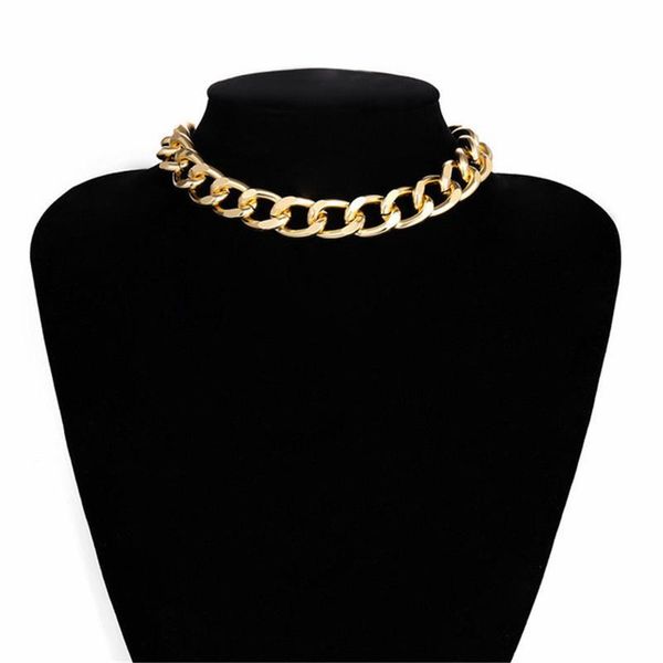 

chains punk choker necklace collar hip hop big chunky aluminum gold color miami cuban thick chain women jewelry, Silver