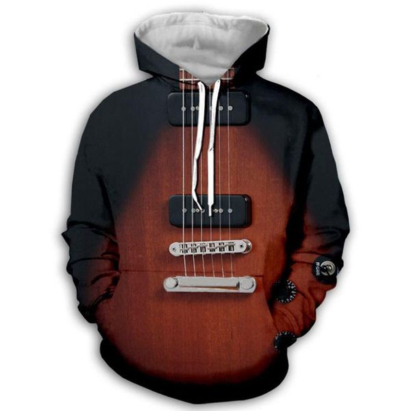 

men's hoodies & sweatshirts 2021 spring and fall 3d printed hooded guitar pattern plus size black long sleeve top
