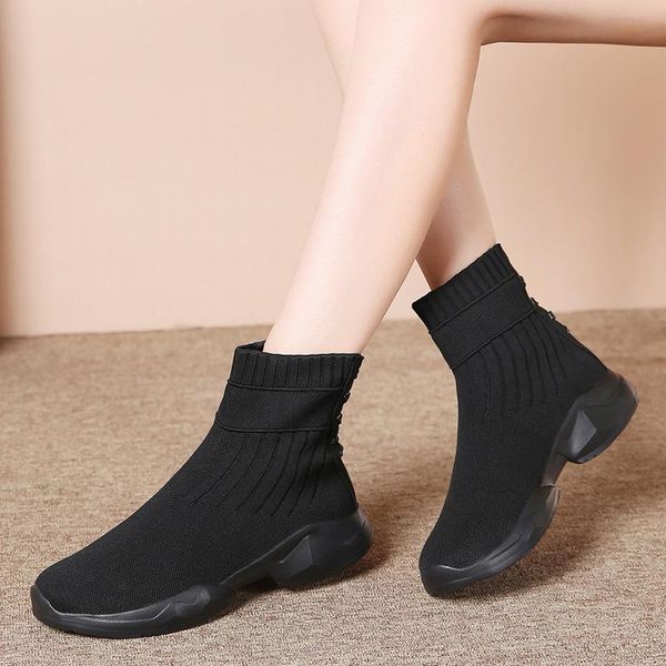 

boots socks shoes breathable high-women woman flats fashion sneakers stretch fabric casual slip-on ladies, Black