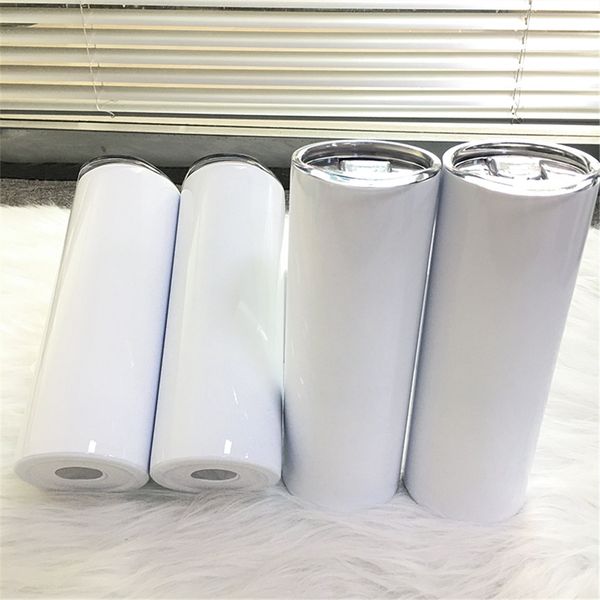 

with straw 20oz sublimation skinny straight tumbler mug cups blank white stainless steel vacuum mug sport water bottles tapered slim diy mug