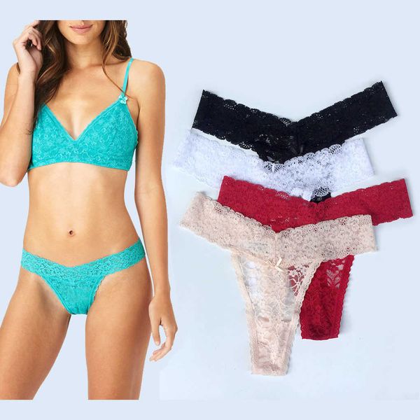 

size large full lace thong t-pants high grade split women's underwear, Black;white