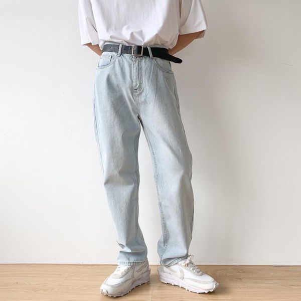 

men's jeans wear 2021 autumn winter korean streetwear fashion straight wide leg pants casual denim trousers for male, Blue