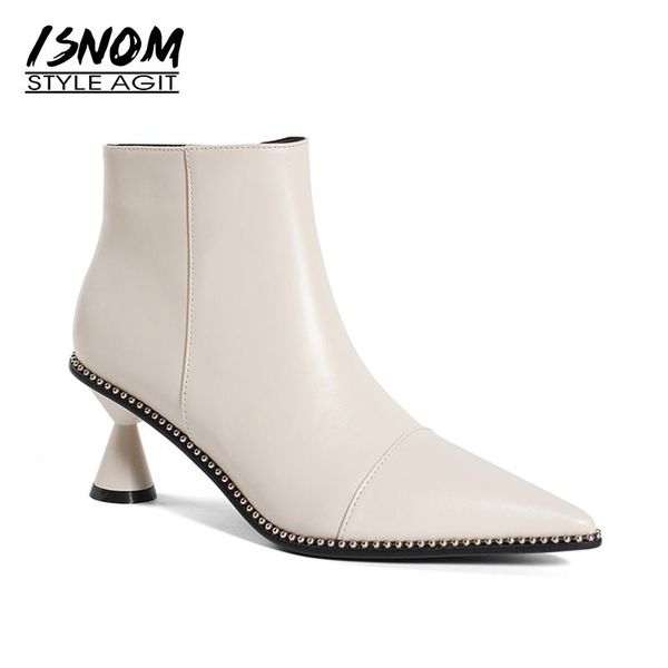 

high heels women boots cow leather bootie 2021 pointed toe female shoes strange style winter warm neck footwear, Black