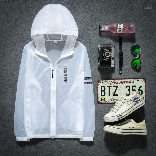 

men's jackets 2021 summer jacket ultra-thin outdoor skin clothing letter print hooded sun protection, Black;brown