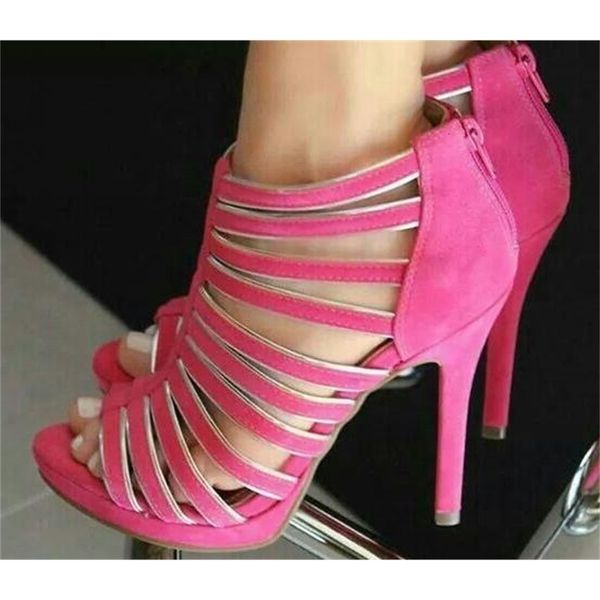 

sandals pink black gold zipper back tracks open finger leap stiletto high heel shoes women's dressed in summer party te7r