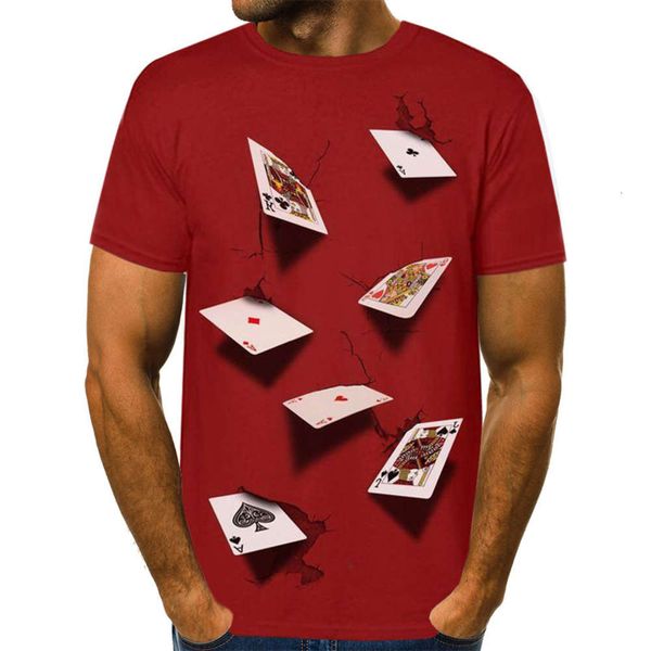 

men's shirt summer men's round neck 3d digital printing short sleeve t-shirt playing card stereo, White;black
