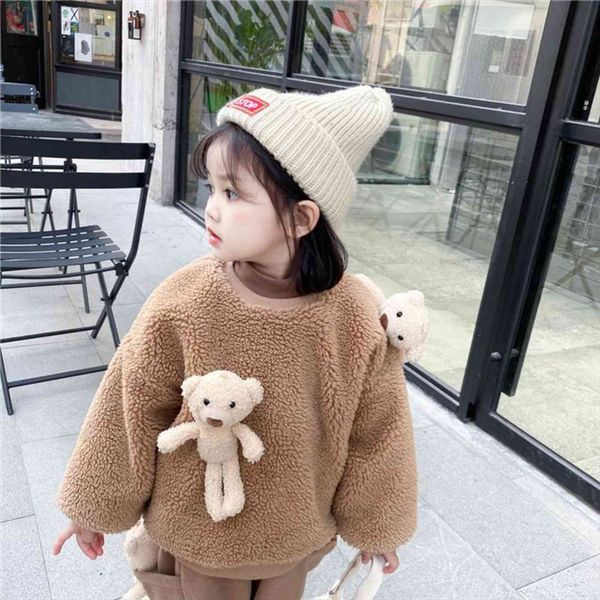 

winter arrival girls long sleeve warm t shirt with 2 bear kids cute kid clothes, Blue