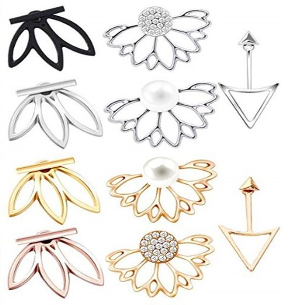

set creative hollow lotus full drill earrings 10 piece earrings set, Silver
