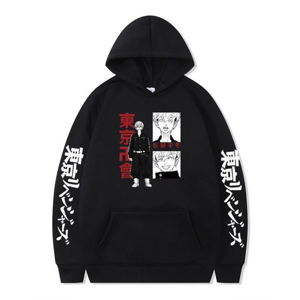 

men's hoodies & sweatshirts anime tokyo revengers printed hip hop harajuku long sleeve pullover loose print streetwear for men, Black