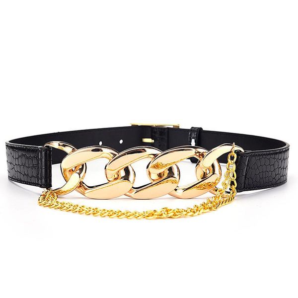 

belts ladies black punk belt golden chain matching skirt pants with decorativewaistband pubelt alloy buckle, Black;brown