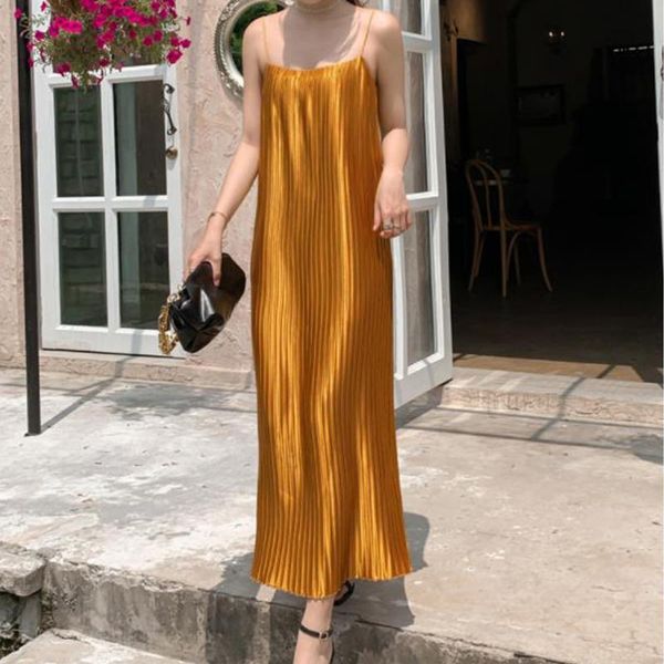 

sleeveless women strap dresses metallic soft silk acetate satin slip dress 2021 ladies long elegant summer vestidos casual, Black;gray