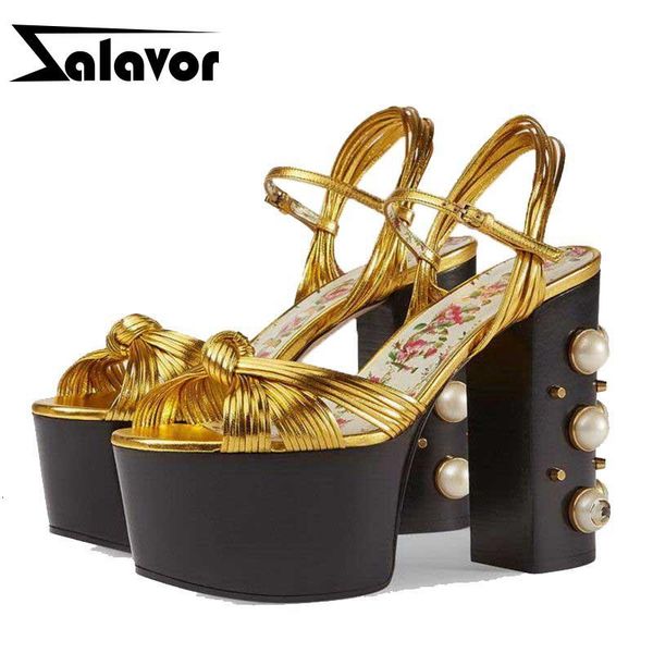 

sandals women high heel string beads platform thick heels fashion brand party shoes size 34-42 uo53, Black