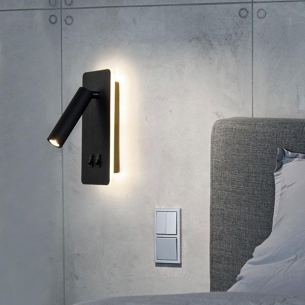 

wall lamp nordic lights with switch rotatable reading spotlight guest room living background lighting bedroom bedside
