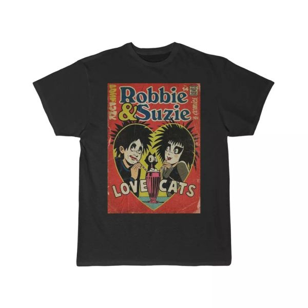 

the cure love cats robert smith and suzie men's short sleeve tee, White;black