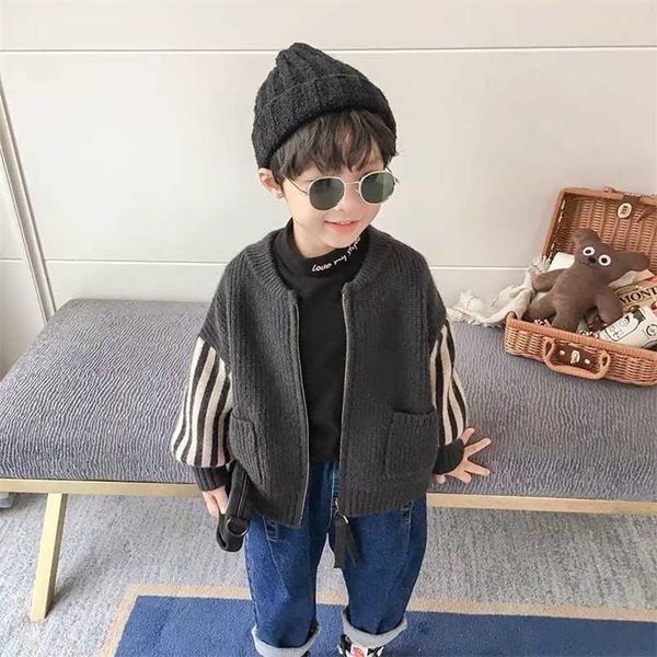 

children's casual cardigan sweater coat girls kids pullover striped baby boy girl autumn clothes boys sweaters tiny cottons 211201, Blue