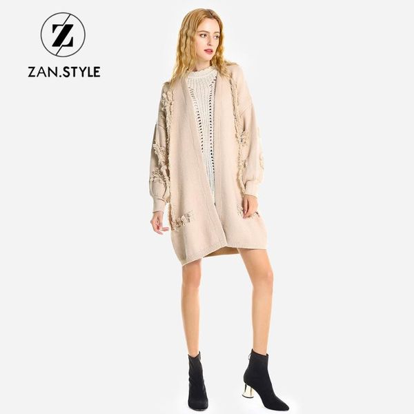 

women's sweaters zan.style winter warm solid beige women long cardigan patch drop shoulder lantern sleeve knit sweater casual christmas, White;black
