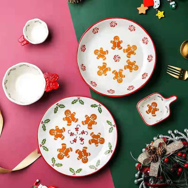 

dishes & plates 2021 ceramic plate household tableware christmas elements gingerbread man series japanese style creative personality salad b