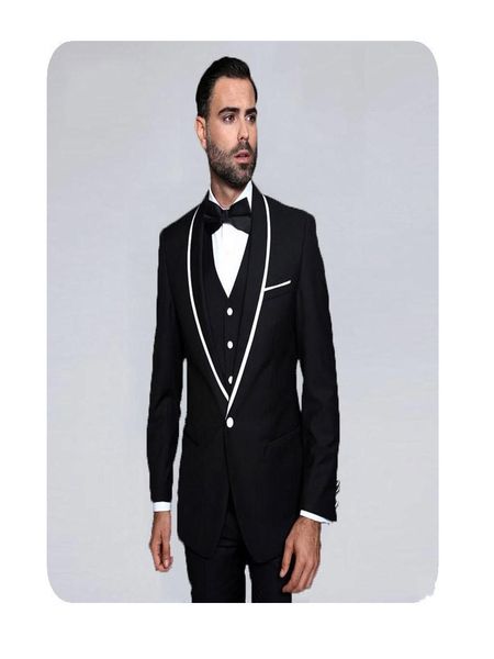 

men's suits & blazers arrival a black button groom tuxedo shawl lapel godfathers blazers 3 suit parts (jacket + pants vest tie), White;black