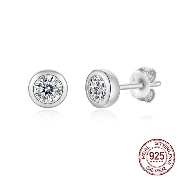 

silver 925 stud for women wedding fine jewelry round 3/4/5mm zirconia diamond earrings girl gift e-044, Golden;silver