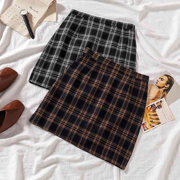 

skirts summer plaid female spring a-line preppy short cotton high waist tartan mini skorts yellow black check vfx9