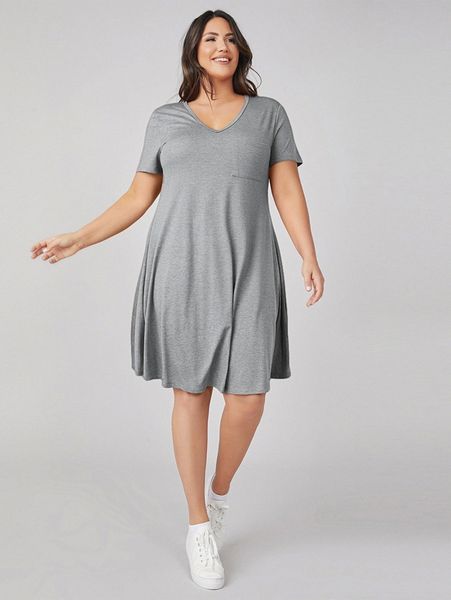 

plus marled knit patch pocket dress q3dx#, Black