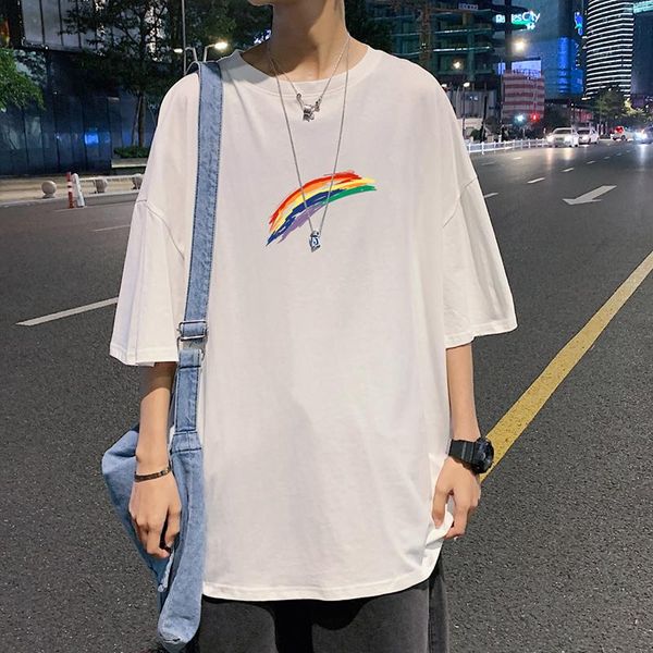 

women's t-shirt henchiry summer leisure fashion half sleeve harajuku loose neutral couple clothing short, White