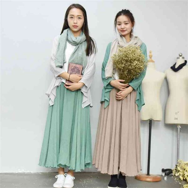 

spring arrival cotton linen solid fairy large pendulum a-line long skirts for women 9 colors available 210527, Black