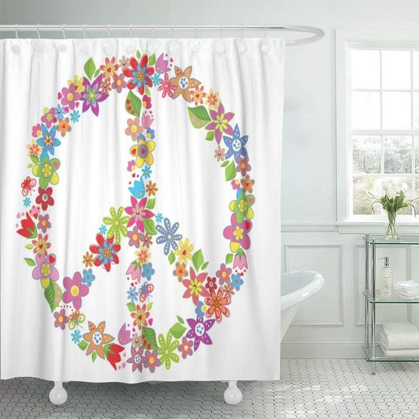 

shower curtains 70s peace flower symbol love power sign floral clipart curtain waterproof fabric 72 x inches set with hooks