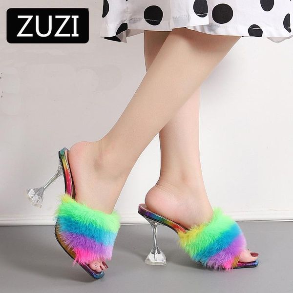 

slippers zuzi fashion summer sandals pvc crystal open toed high heels women transparent heel pumps 9cm big size 45 46, Black
