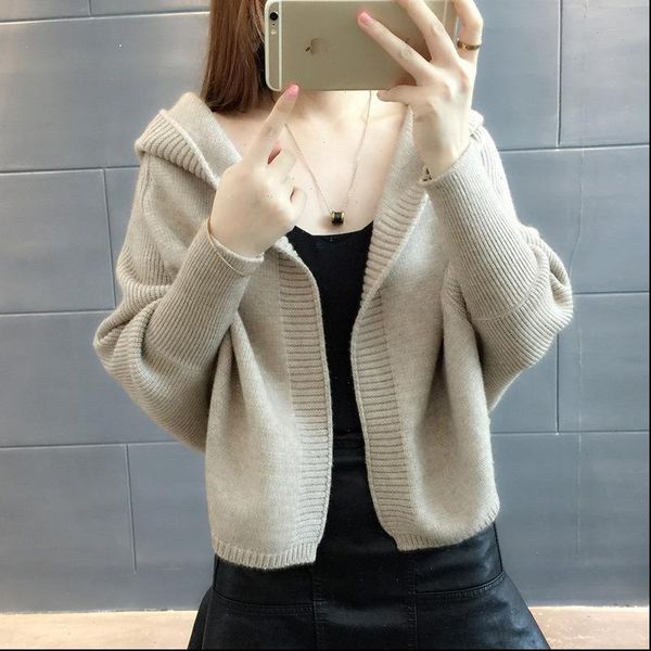 

women sweater winter hooded loose knitted cardigan coat for solid korean spring ladies weaters, White;black