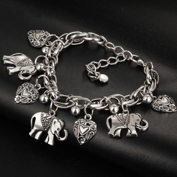 

vintage jewelry fashion bracelets for women pendant elephant leaf pulseira alloy bohemian silver color charm, Golden;silver