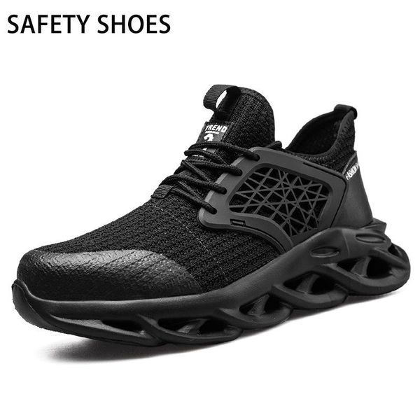 

boots summer labor protection shoes men's anti smashing and piercing safety flying fabric breathable work sl, Black
