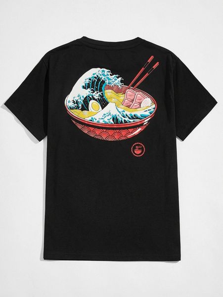 

romwe x vincenttrinidadart guys japanese letter graphic tee o0zu#, White;black