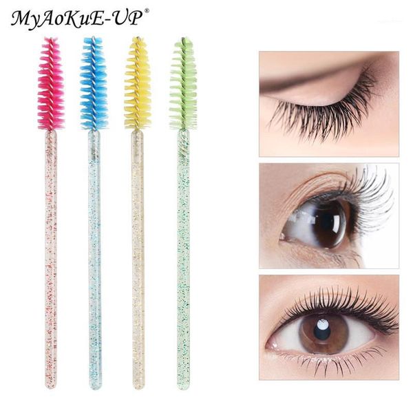 

200pcs/lot crystal colorful disposable mascara wands eyelash extension nylon makeup brushes handle eyelashes brush1
