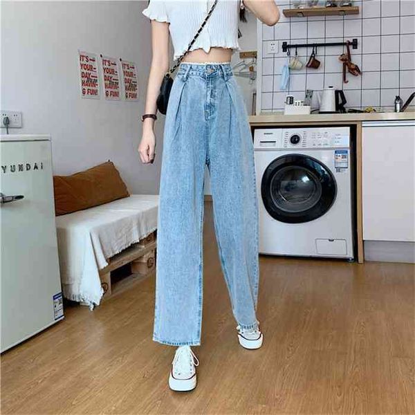 

women high waist jeans lace-edged 2021 autumn wide leg loose pants aesthetic straight slim denim baggy flared pants femme sweet, Blue