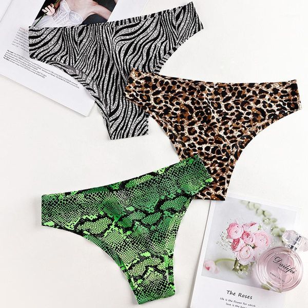 

women's panties underwear for women female low waist one piece seamless briefs sports ice silk leopard print underpant, Black;pink