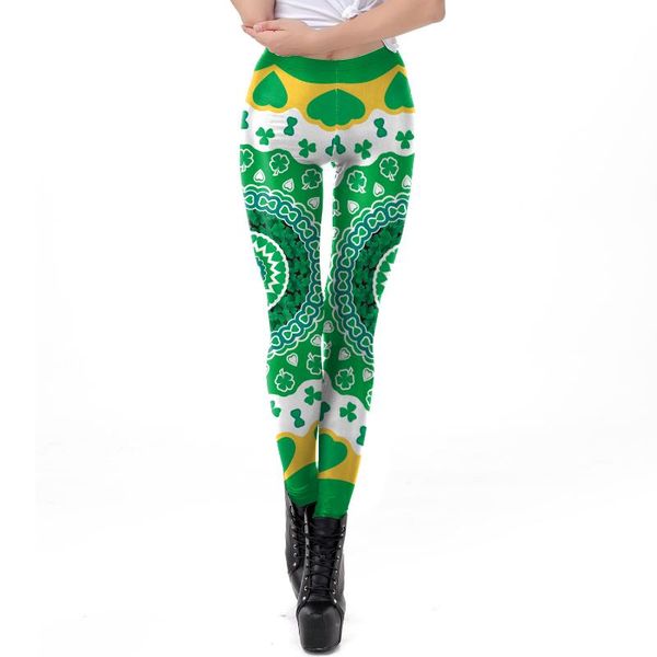 

women's leggings 2021 st.patrick's day sports self-cultivation wild pencil feet pants casual high thin floral, Black