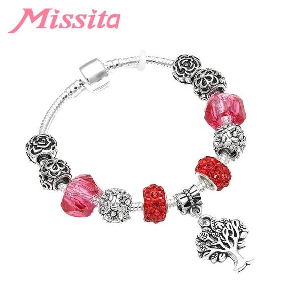 

charm bracelets missita natural & life series charms bracelet with red murano beads tree pendant brand for women anniversary jewelry, Golden;silver