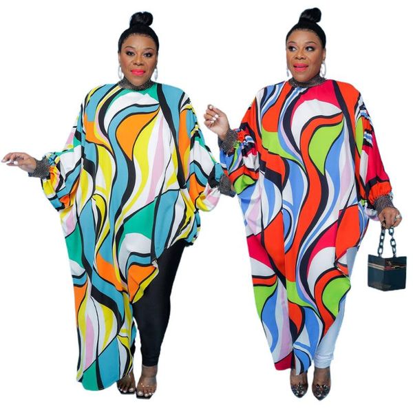 

plus size dresses 4xl women 2021 est fall fashion clothes loose irregular dress casual strip print turtleneck neckline