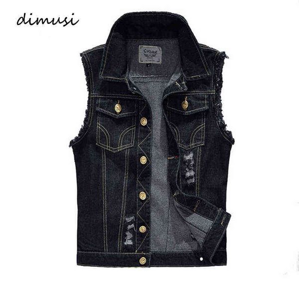 

dimusi new spring autumn vintage design men's denim vest male black sleeveless jackets men hole jeans brand waistcoat 6xl,ya566 y1122, Black;brown