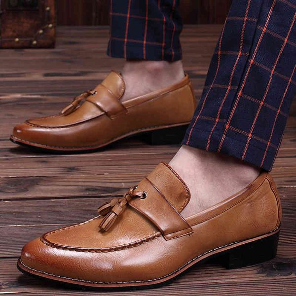 

dress shoes men's leather loafers business classic tassel brogue men footwear formal flat man casual bullock g6da, Black