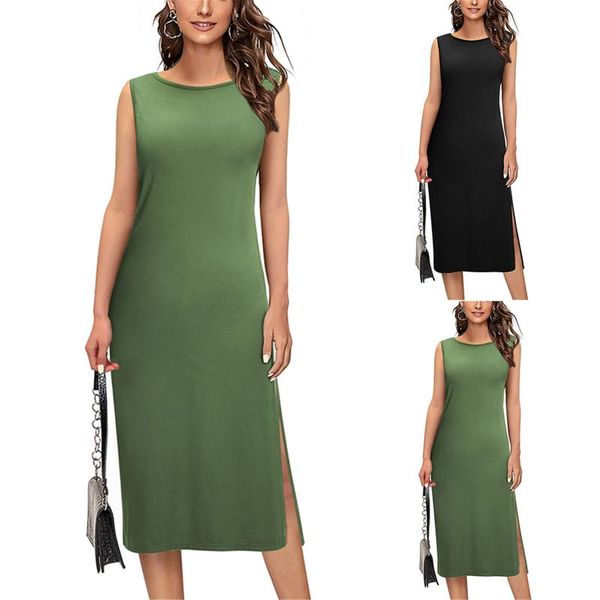 

casual dresses women fashion off shoulder round neck sleeveless solid color long dress slim body sexy, Black;gray