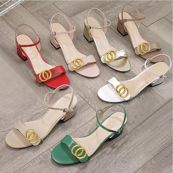

classic high heeled sandals party fashion leather women work shoe designer heels 5cm lady metal belt buckle thick heel woman shoes large siz, Black