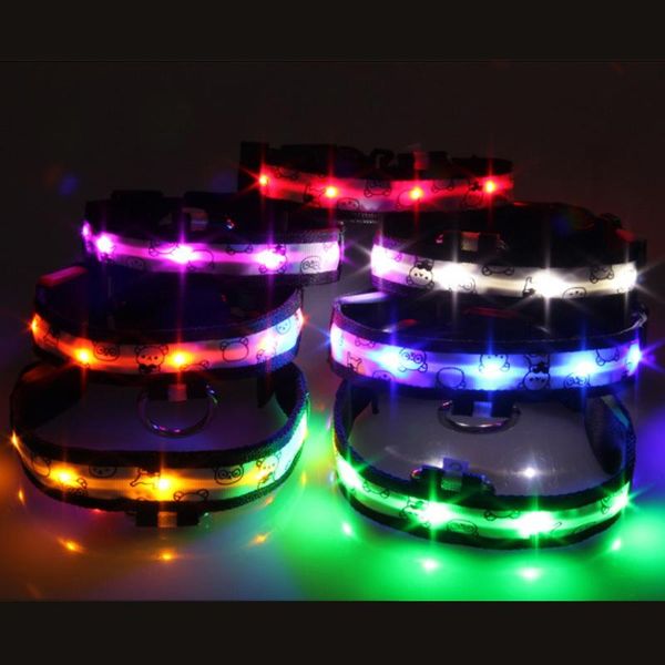 

dog collars & leashes glowing led collar anti-lost nylon cartoon shiny lights flash pet for dogs cat at night cool supplies products