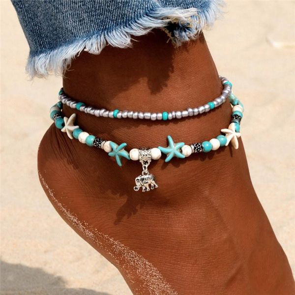 

anklets shell beads starfish for women beach anklet leg bracelet handmade bohemian foot chain boho jewelry sandals gift, Red;blue