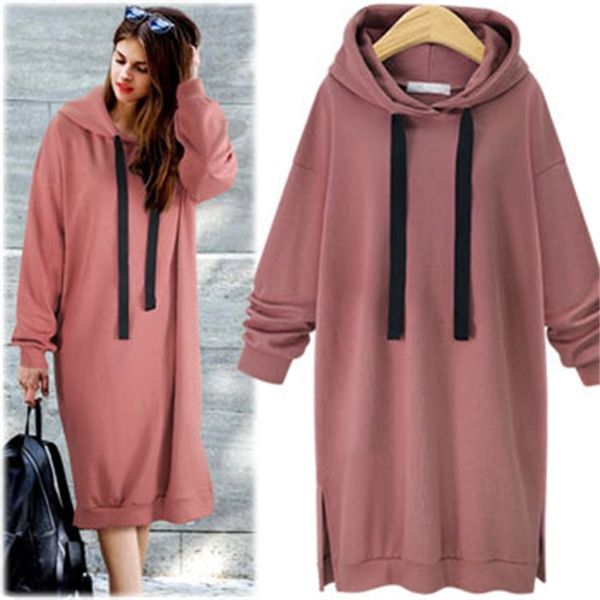 

2021 new hooded long sleeve sweater women's coat medium length dress, Blue;black
