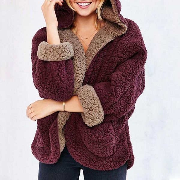 

women's hoodies & sweatshirts europe and the united states of explosive two sides wearing lamb plus thick loose autumn winter clothing, Black