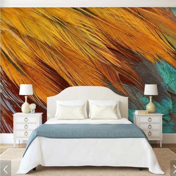 Tapeten 3D Tier Bunte Feder Druck Tapete Wandbild für Schlafzimmer Papel Pintado Rollo Decorativo Pared Benutzerdefinierte Größe Papier