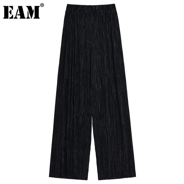 

[eam] black casual pleated high elastic waist trousers loose fit full pants women fashion spring summer 1dd8490 21512, Black;white