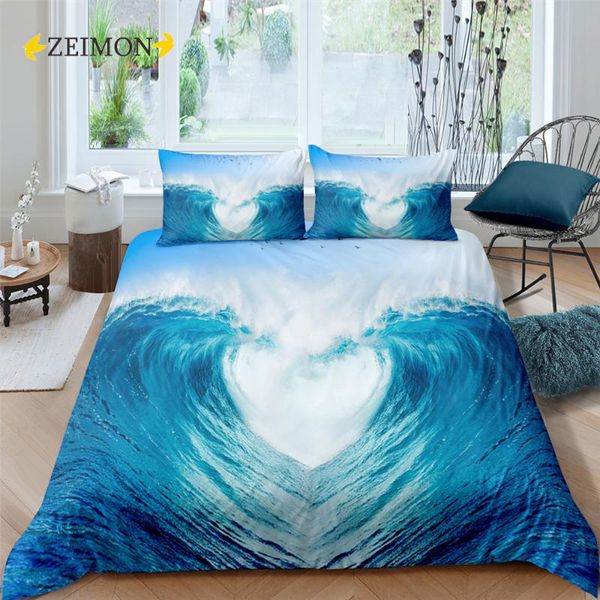 

bedding sets zeimon wavy set 3d fashion sea duvet cover blue bedclothes pillow cases full king  super twin size 2-3pcs